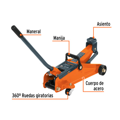 Gato Hidráulico de Patín 2 Toneladas Truper GAPA-2M - Levantamiento Seguro de Vehículos con Ruedas Giratorias y Válvula de Seguridad