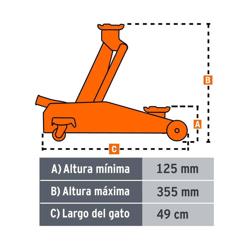 Gato de patín 2 ton de 50 movimientos con maletín, Truper