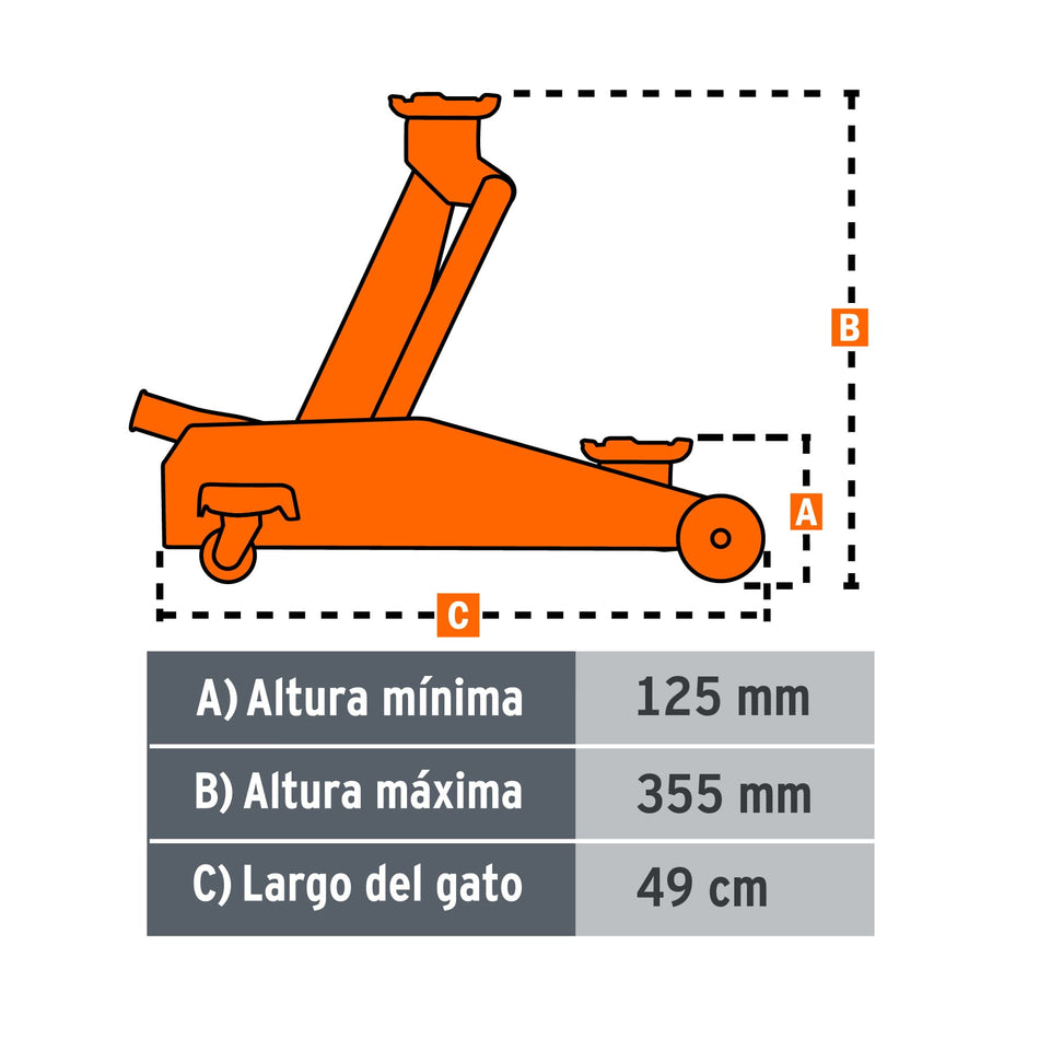 Gato de patín 2 ton de 50 movimientos, Truper