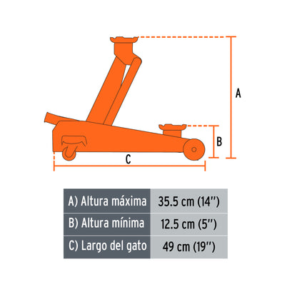 Gato Hidráulico de Patín 2 Toneladas Truper GAPA-2 - Levantamiento Seguro con Ruedas Giratorias y Válvula de Seguridad