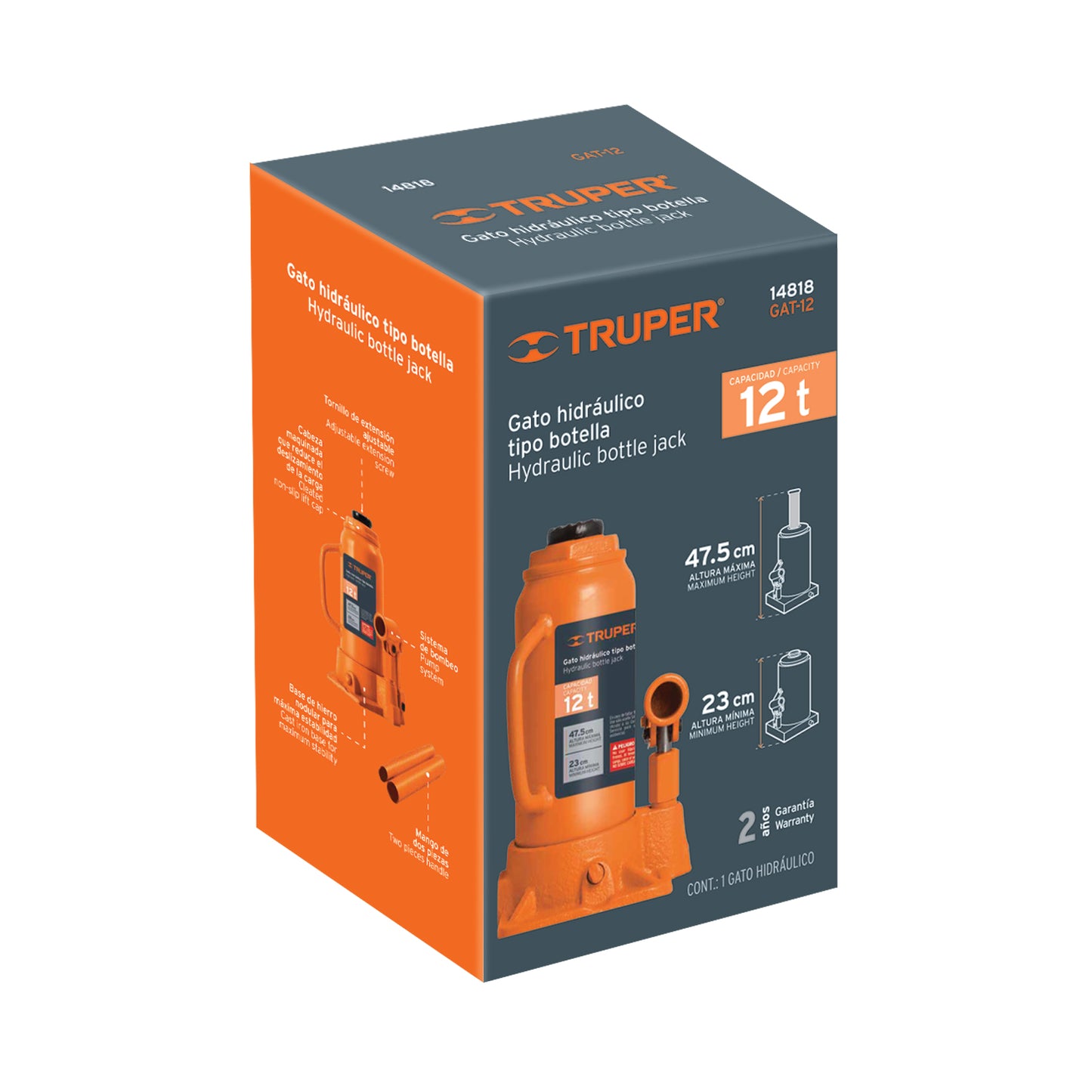 Gato Hidráulico de Botella 12 Ton Truper GAT-12 - Levantamiento Seguro de Vehículos Pesados con Base Estable