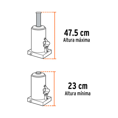 Gato Hidráulico de Botella Truper 16 Toneladas GAT-16 - Levanta Vehículos Pesados con Cabeza Antideslizante y Base Estable