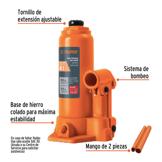 Gato Hidráulico Truper GAT-4 4 Toneladas - Levanta Vehículos Pesados con Seguridad y Estabilidad Máxima