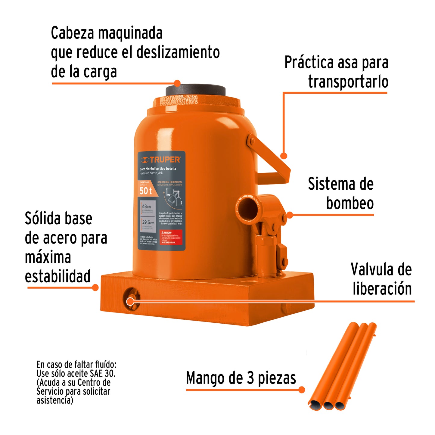 Gato Hidráulico Botella Truper 50 Toneladas GAT-50 - Levanta Cargas Pesadas con Máxima Estabilidad