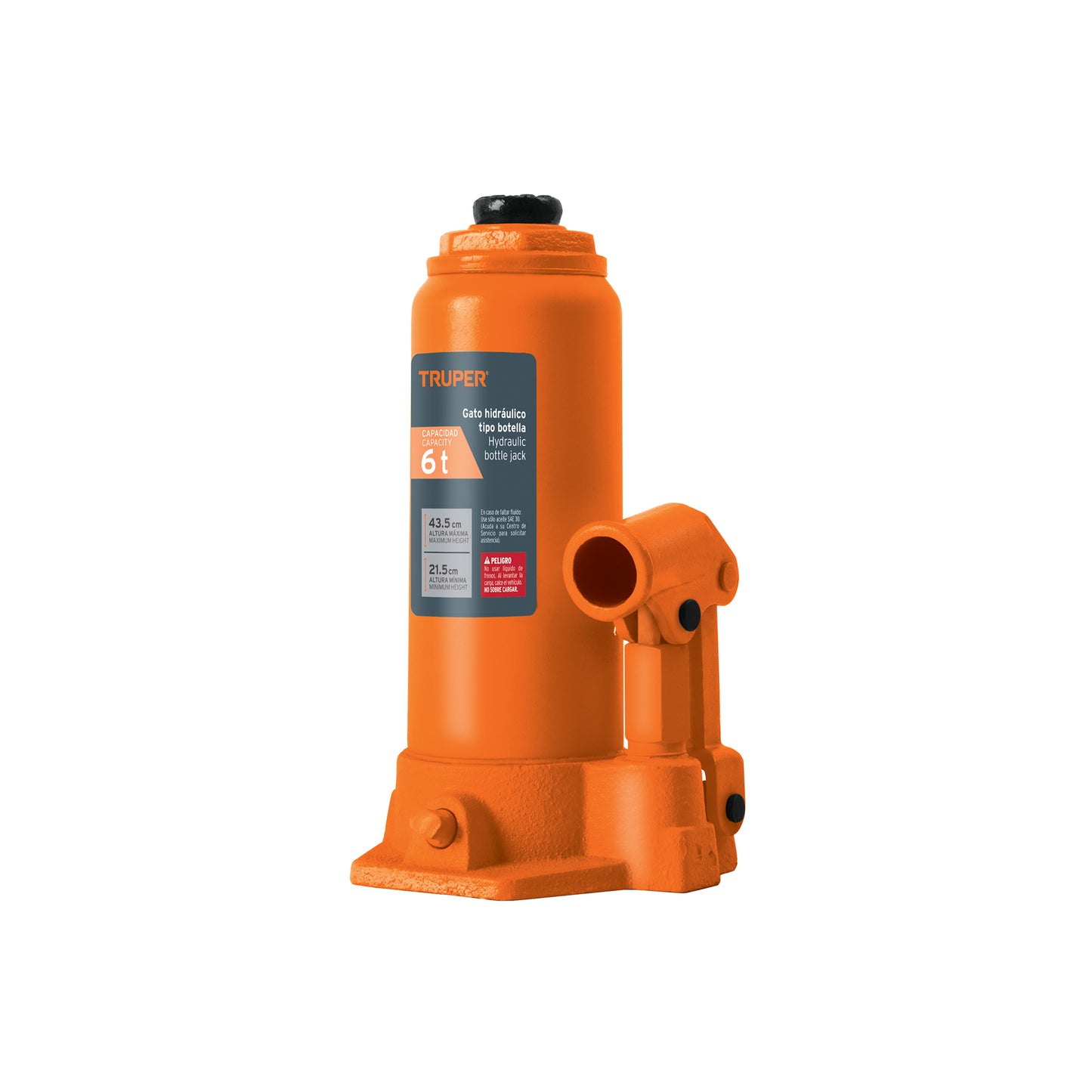 Gato Hidráulico de Botella Truper GAT-6 6 Toneladas - Levanta Vehículos Pesados con Cabeza Antideslizante y Base Estable