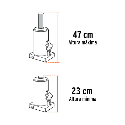 Gato Hidráulico de Botella 8 Toneladas Truper GAT-8 - Levanta Vehículos Pesados con Seguridad - Cabeza Antideslizante y Base Estable de Hierro Colado