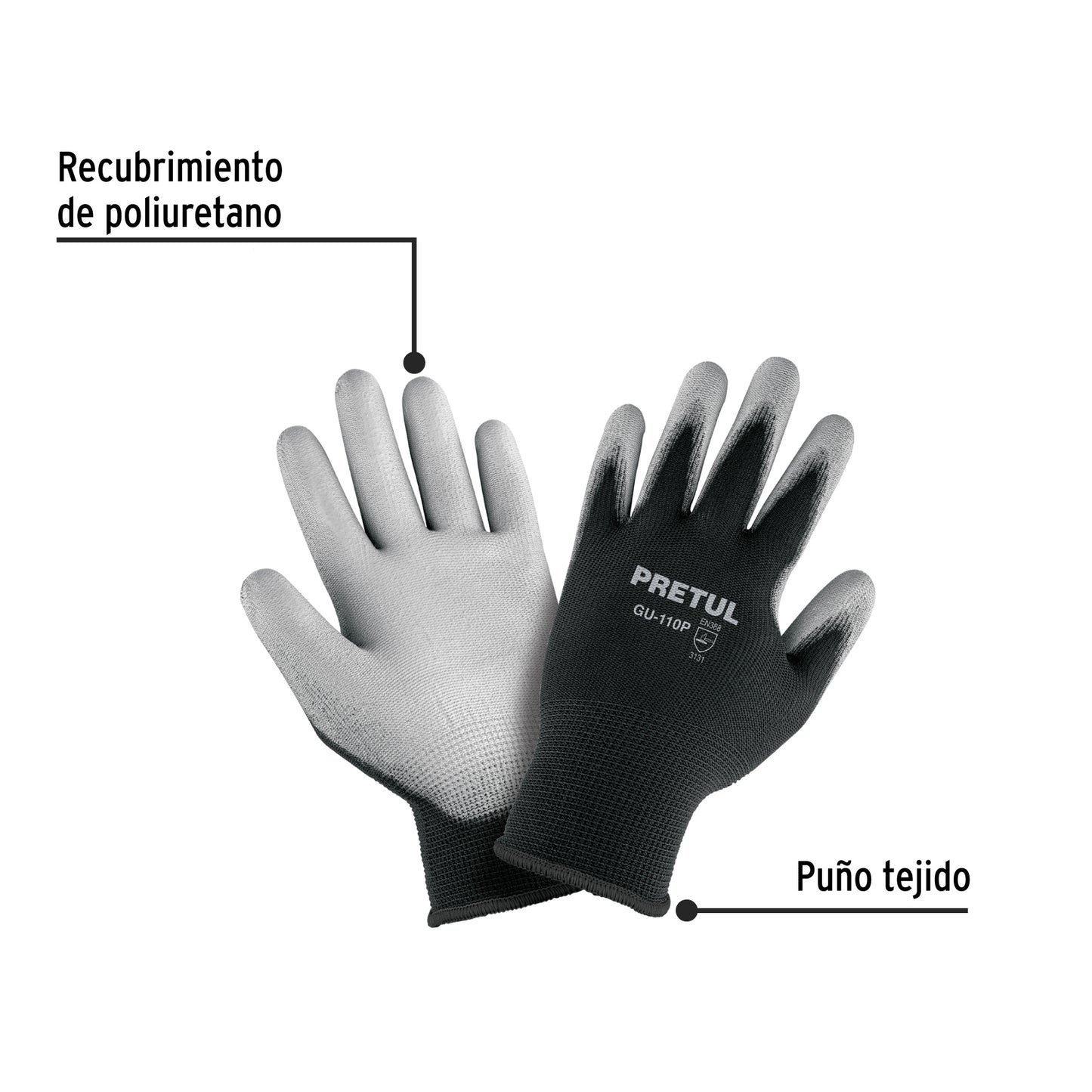 Guantes de Nylon con Recubrimiento Poliuretano GU-110P Pretul - Máxima Destreza y Sensibilidad para Trabajo de Precisión
