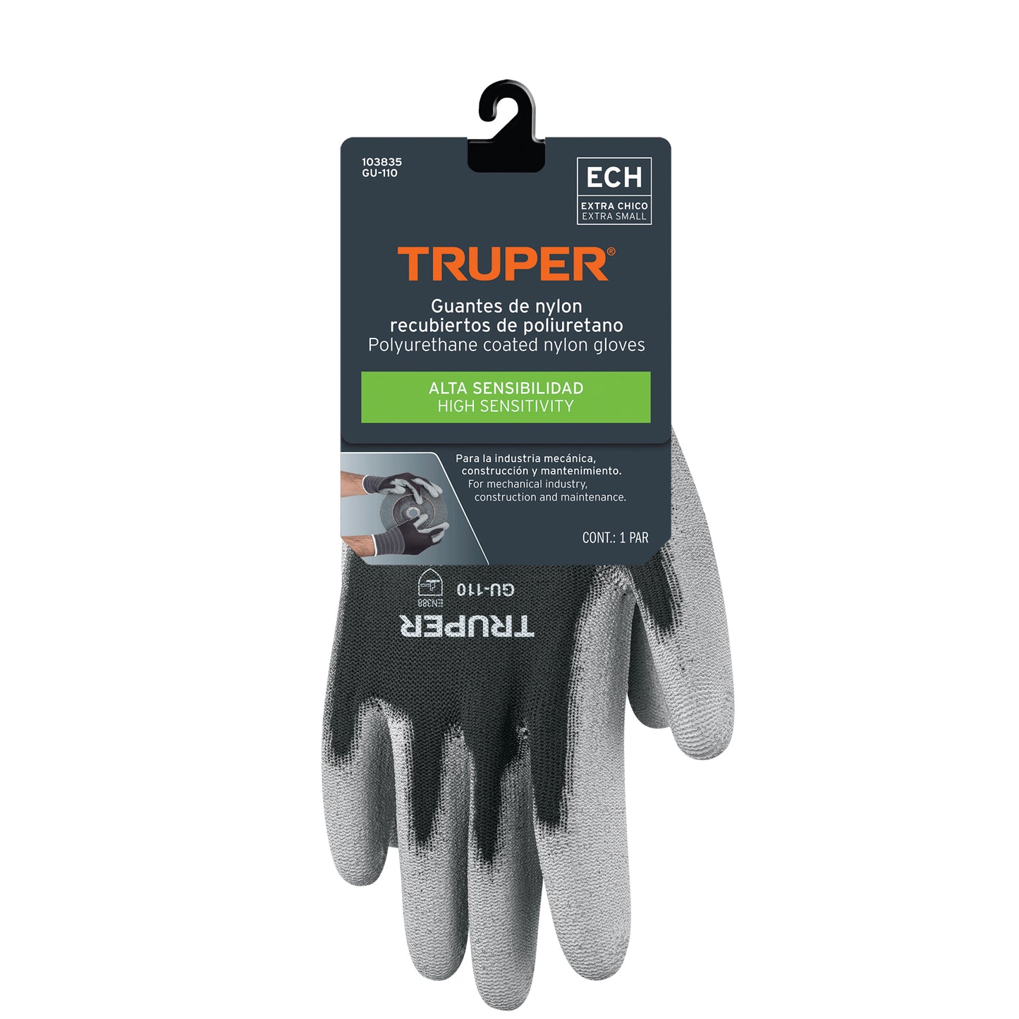 Guantes de Trabajo Truper GU-110 - Nylon con Recubrimiento Poliuretano - Alta Sensibilidad y Destreza para Manejo Preciso de Piezas Pequeñas