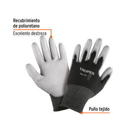 Guantes de Trabajo Truper GU-110 - Nylon con Recubrimiento Poliuretano - Alta Sensibilidad y Destreza para Manejo Preciso de Piezas Pequeñas