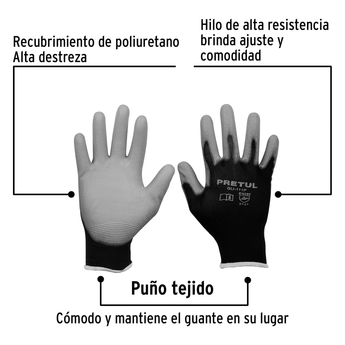 Guantes de Nylon con Recubrimiento Poliuretano PRETUL GU-111P - Protección y Destreza para Trabajo de Precisión