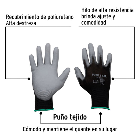 Guantes de Nylon con Recubrimiento Poliuretano PRETUL GU-112P - Protección y Destreza para Trabajo de Precisión Talla M