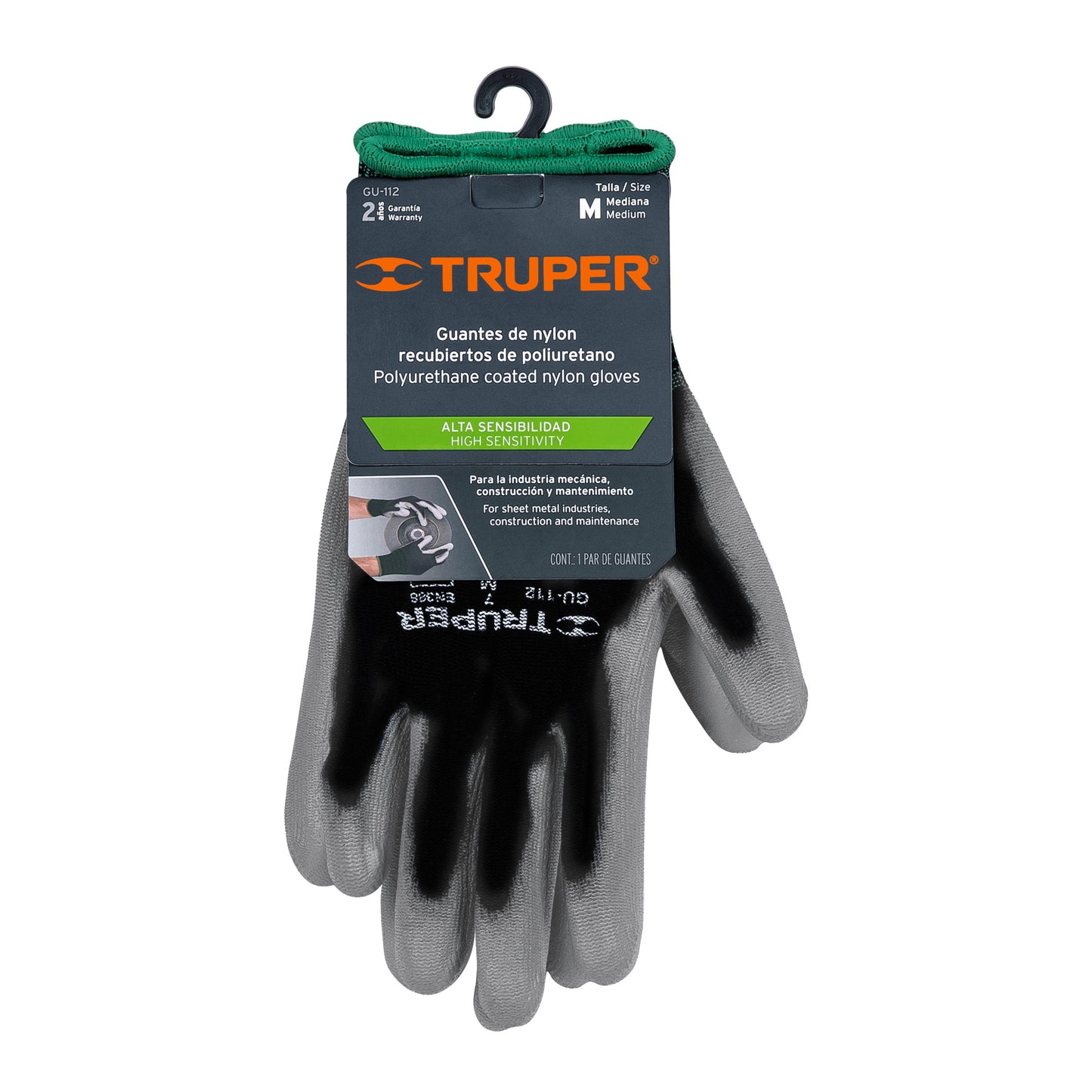 Guantes de Trabajo TRUPER GU-112 Nylon con Recubrimiento Poliuretano Talla M - Máxima Destreza y Sensibilidad para Manejo de Piezas Pequeñas