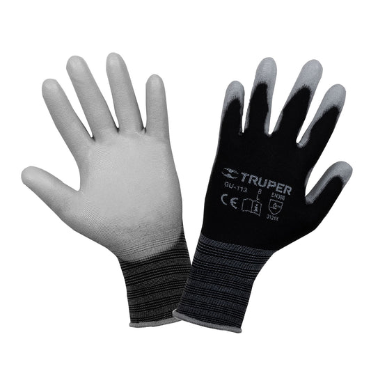 Guantes de Trabajo TRUPER GU-113 Nylon con Recubrimiento Poliuretano - Máxima Destreza y Sensibilidad para Manejo Preciso de Piezas Pequeñas