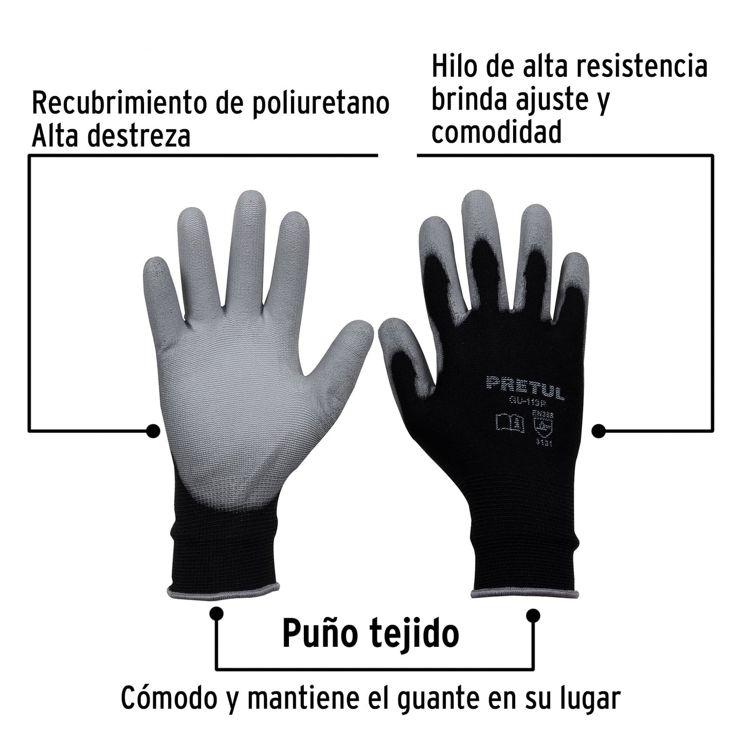 Guantes de Nylon con Recubrimiento Poliuretano PRETUL GU-113P - Protección y Destreza para Trabajo de Precisión