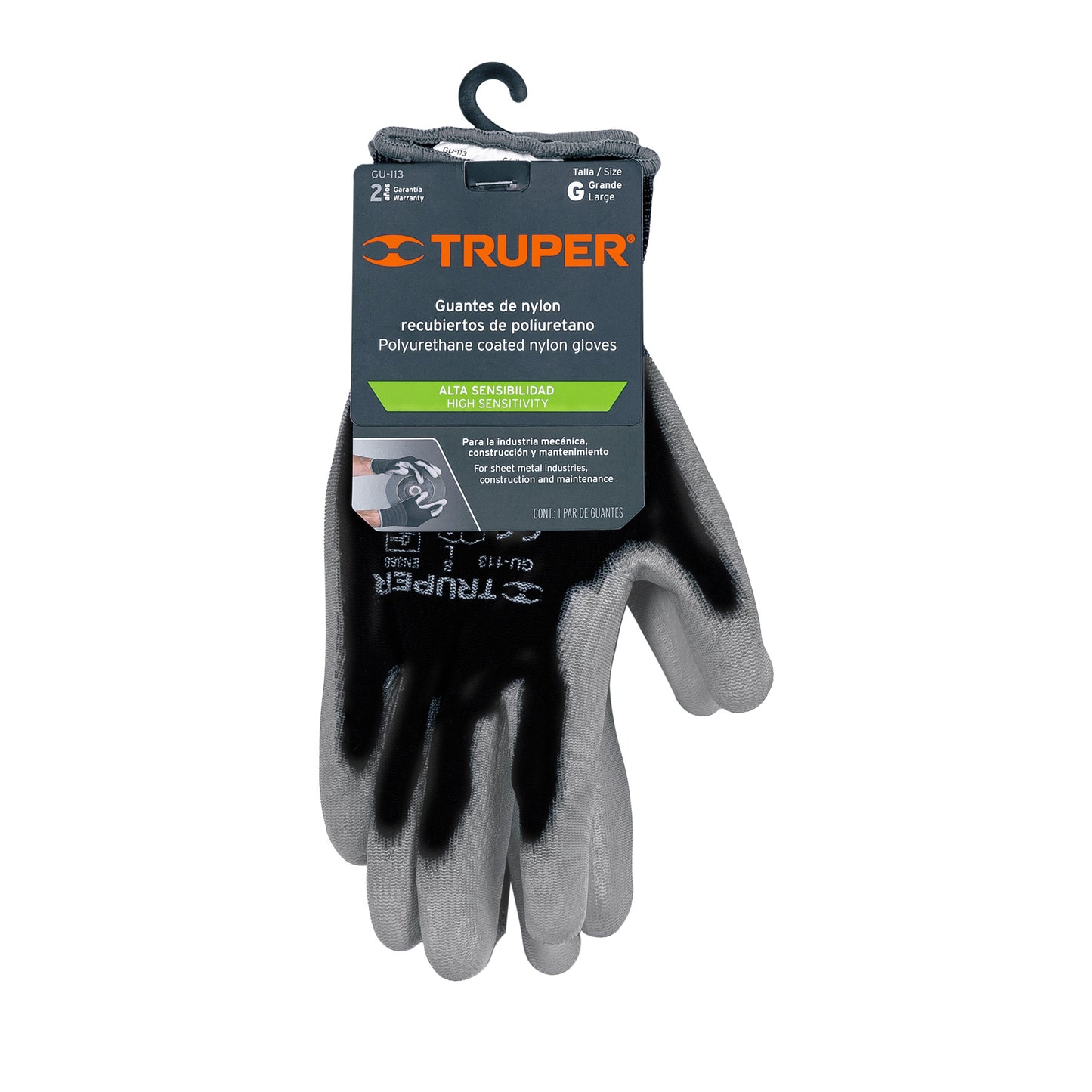 Guantes de Trabajo TRUPER GU-113 Nylon con Recubrimiento Poliuretano - Máxima Destreza y Sensibilidad para Manejo Preciso de Piezas Pequeñas