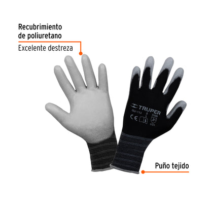 Guantes de Trabajo TRUPER GU-113 Nylon con Recubrimiento Poliuretano - Máxima Destreza y Sensibilidad para Manejo Preciso de Piezas Pequeñas