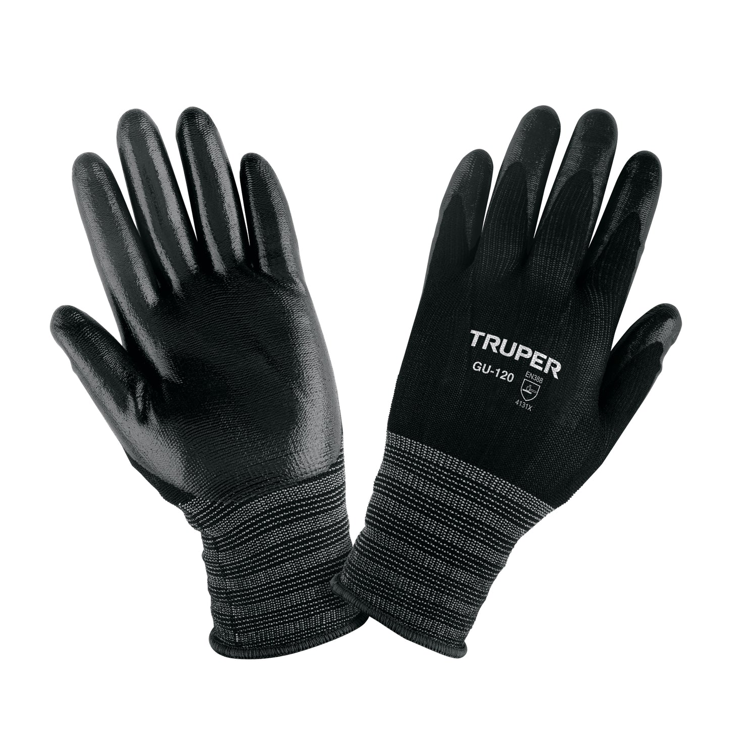 Guantes de Trabajo Nylon con Recubrimiento Nitrilo GU-120 XCH Truper - Protección Anticortes Alta Sensibilidad para Procesos Húmedos y Secos con Aceites