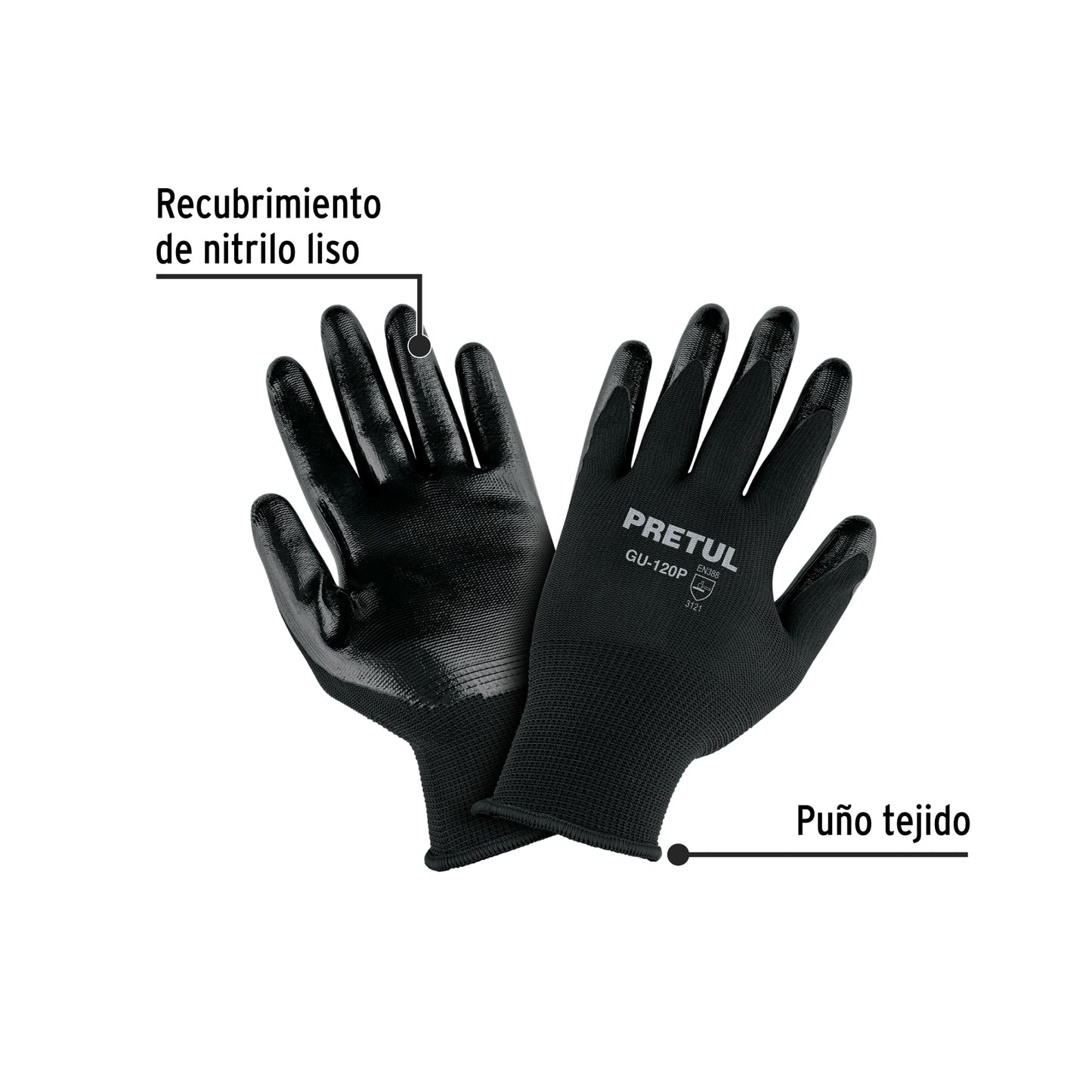 Guantes de Nitrilo GU-120P Pretul - Protección Antideslizante para Trabajo Húmedo y Seco - Resistentes a Abrasión