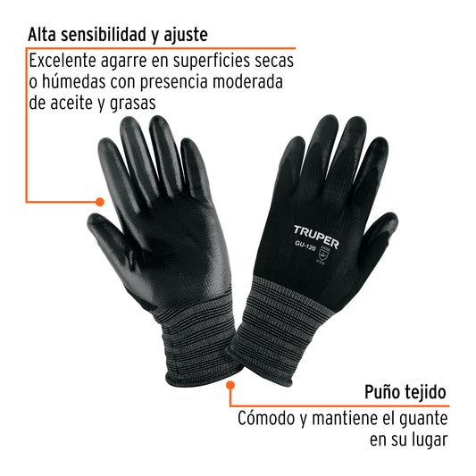 Guantes de Trabajo Nylon con Recubrimiento Nitrilo GU-120 XCH Truper - Protección Anticortes Alta Sensibilidad para Procesos Húmedos y Secos con Aceites