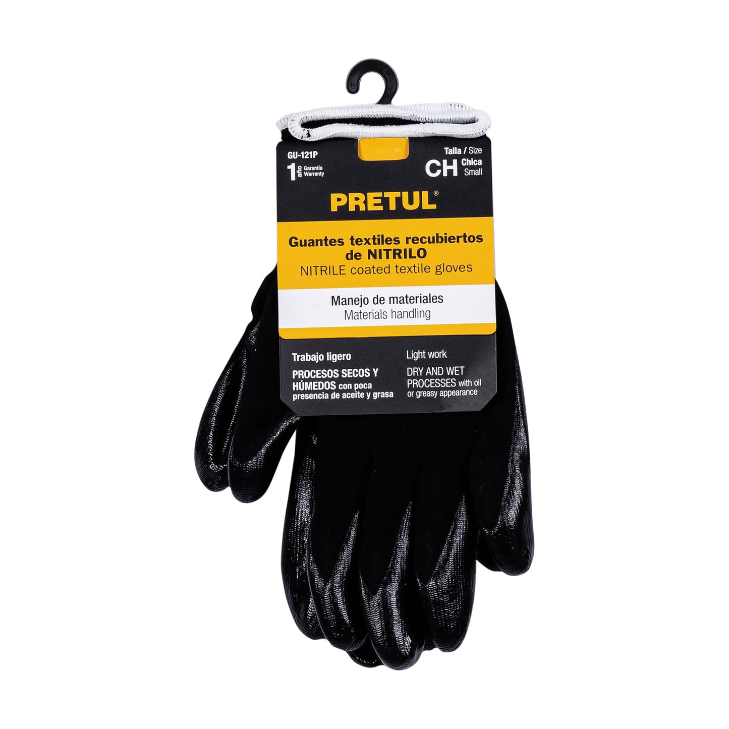 Guantes de Trabajo Nitrilo PRETUL GU-121P - Protección Antideslizante para Manos en Trabajos Húmedos y Secos - Nylon Recubierto Resistente Abrasión - Agarre Seguro Superficies Mojadas