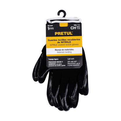 Guantes de Trabajo Nitrilo PRETUL GU-121P - Protección Antideslizante para Manos en Trabajos Húmedos y Secos - Nylon Recubierto Resistente Abrasión - Agarre Seguro Superficies Mojadas
