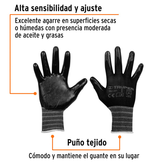 Guantes de Seguridad Industrial Nylon Nitrilo TRUPER GU-121 - Protección Antideslizante para Trabajo Húmedo y Seco