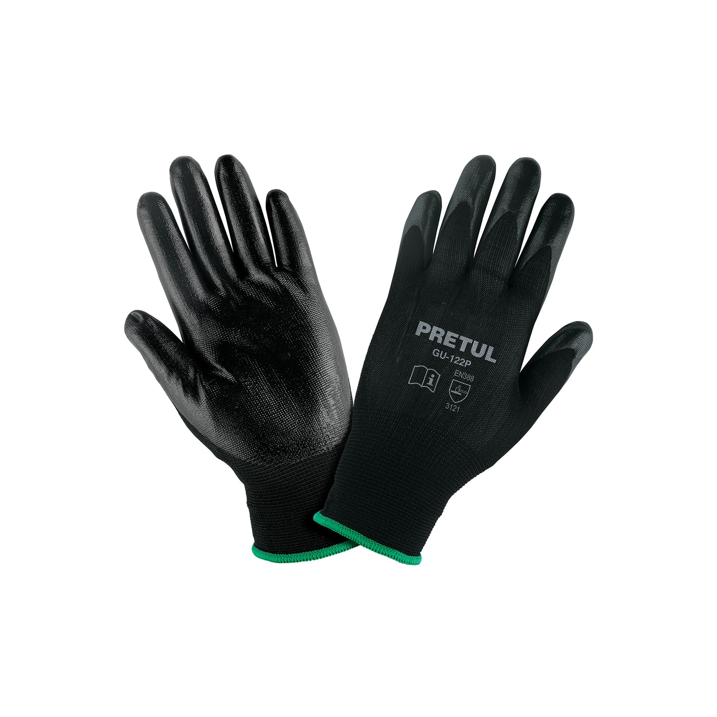 Guantes de Trabajo Nitrilo PRETUL GU-122P Talla M - Protección Antideslizante para Manos en Trabajos Húmedos y Secos - Resistentes Abrasión Nylon