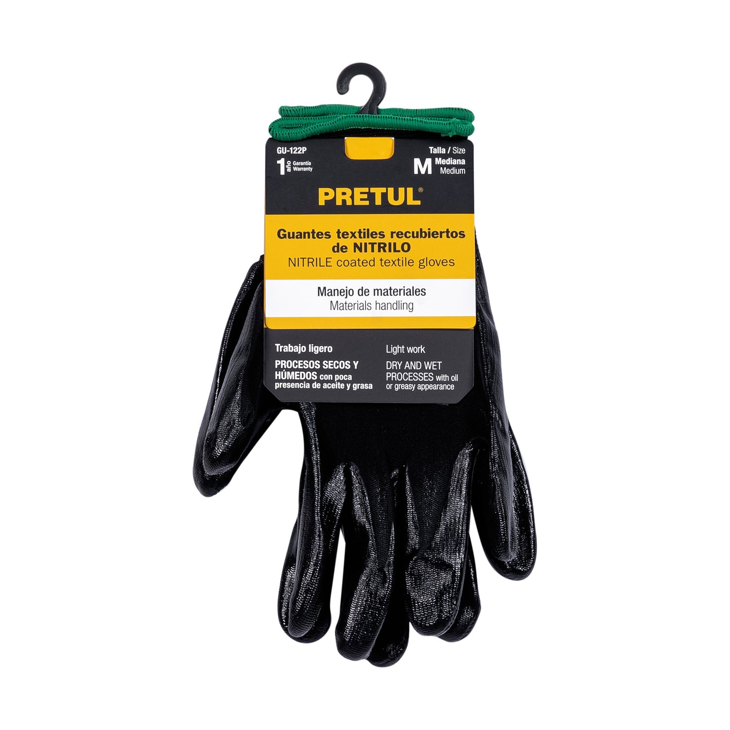 Guantes de Trabajo Nitrilo PRETUL GU-122P Talla M - Protección Antideslizante para Manos en Trabajos Húmedos y Secos - Resistentes Abrasión Nylon