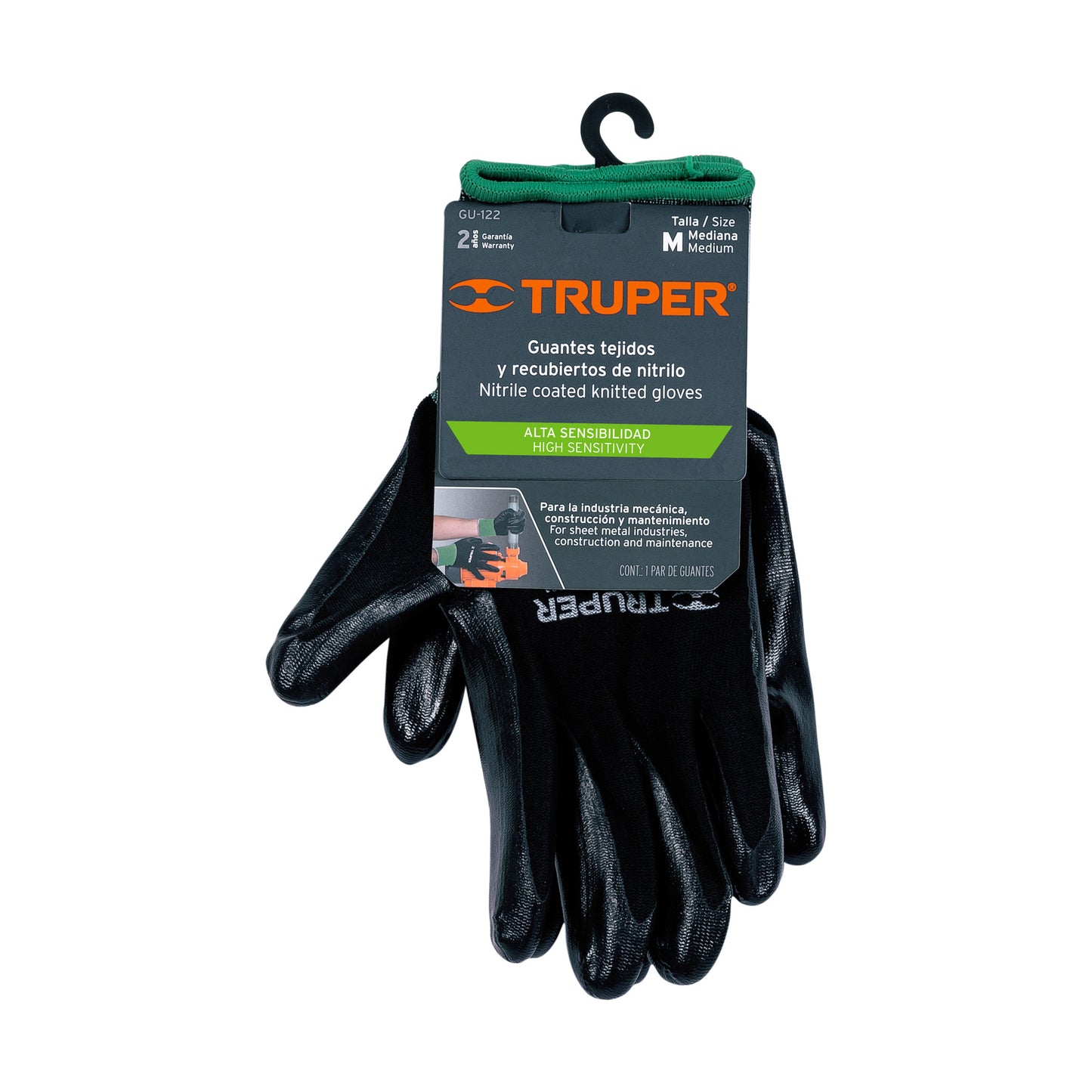 Guantes de Seguridad Industrial Nitrilo TRUPER GU-122 - Protección Antideslizante para Trabajo Húmedo y Seco Talla M
