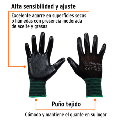 Guantes de Seguridad Industrial Nitrilo TRUPER GU-122 - Protección Antideslizante para Trabajo Húmedo y Seco Talla M