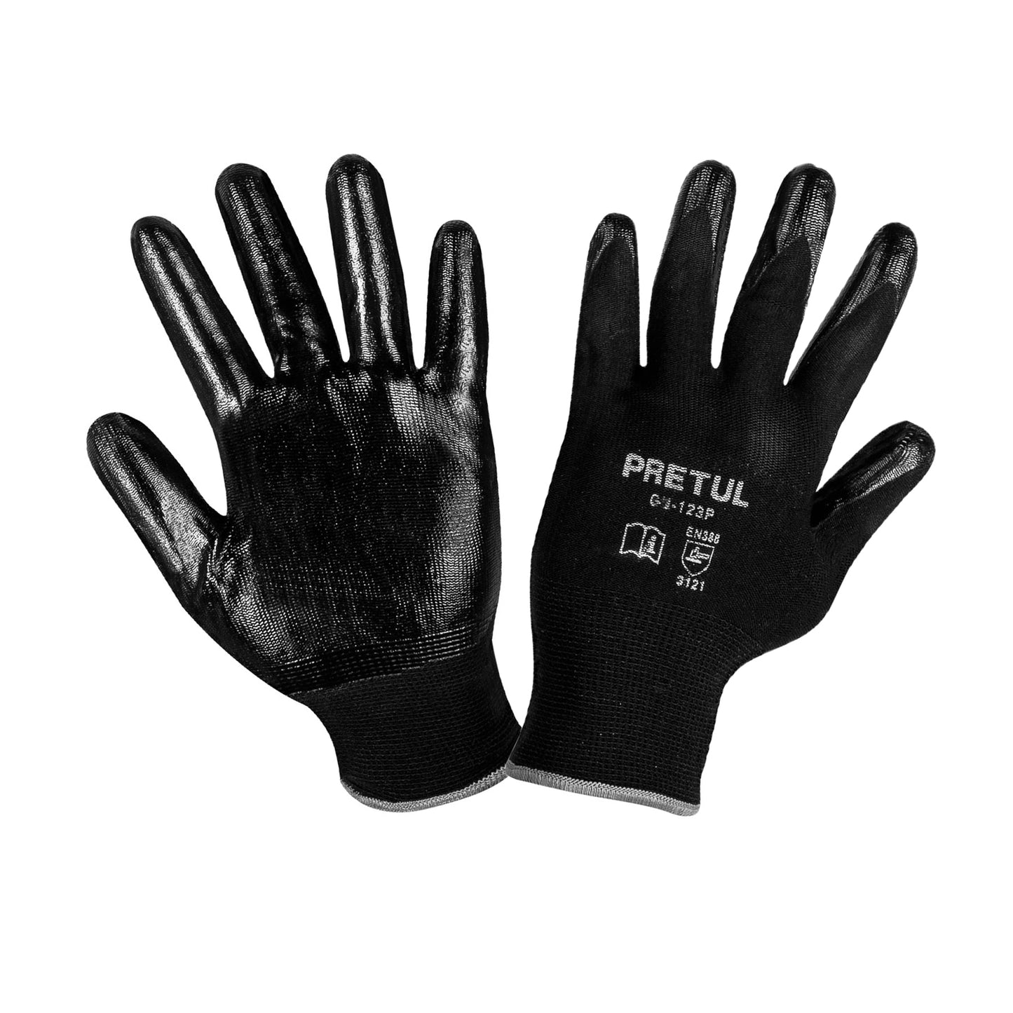 Guantes de Trabajo Nitrilo PRETUL GU-123P - Protección Antideslizante para Manos Húmedas y Secas