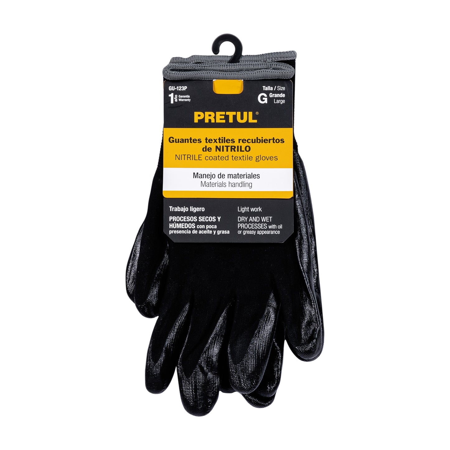 Guantes de Trabajo Nitrilo PRETUL GU-123P - Protección Antideslizante para Manos Húmedas y Secas