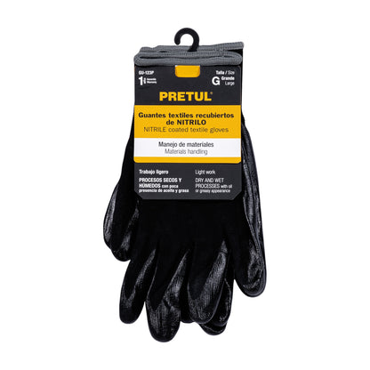 Guantes de Trabajo Nitrilo PRETUL GU-123P - Protección Antideslizante para Manos Húmedas y Secas