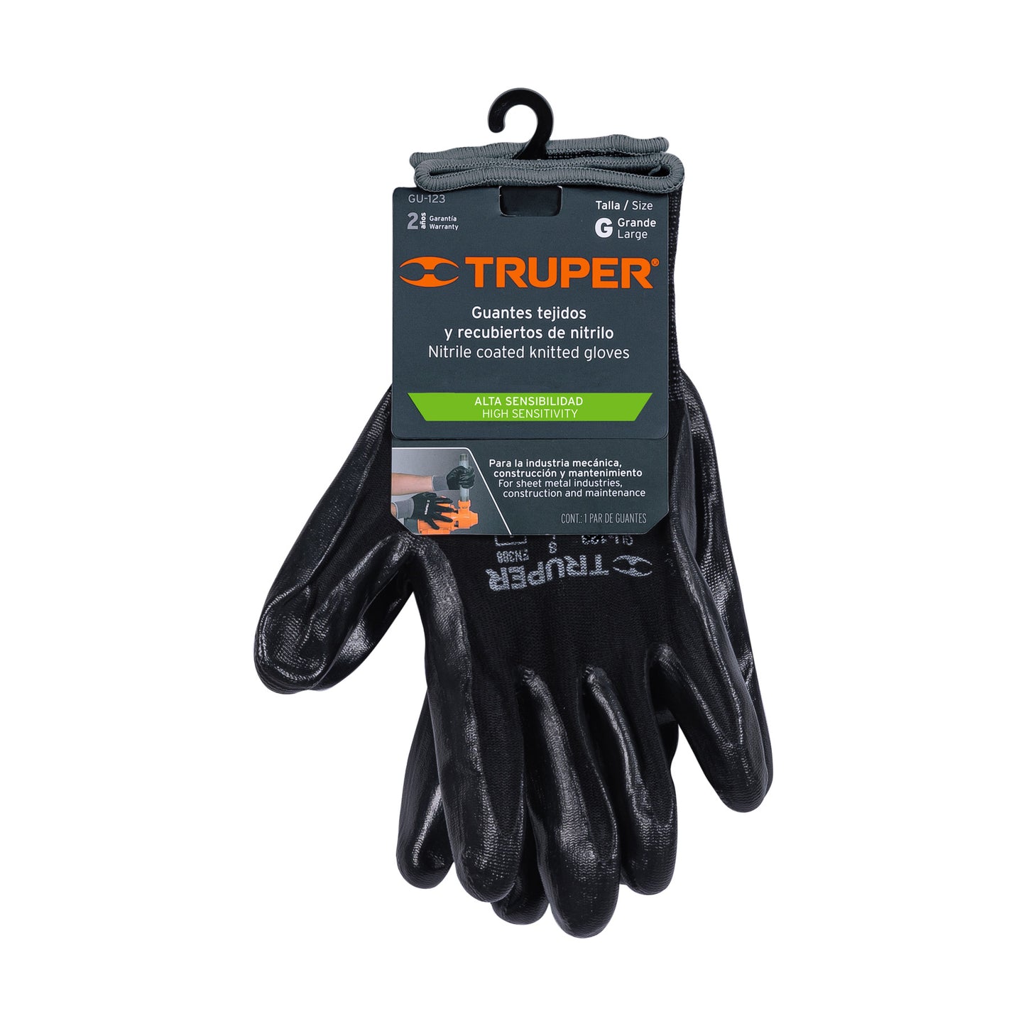 Guantes de Trabajo Nitrilo TRUPER GU-123 - Protección Anti-Cortes con Recubrimiento Antideslizante para Manejo Seguro de Materiales Húmedos y Secos - Talla G Nylon Resistente Abrasión