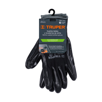 Guantes de Trabajo Nitrilo TRUPER GU-123 - Protección Anti-Cortes con Recubrimiento Antideslizante para Manejo Seguro de Materiales Húmedos y Secos - Talla G Nylon Resistente Abrasión