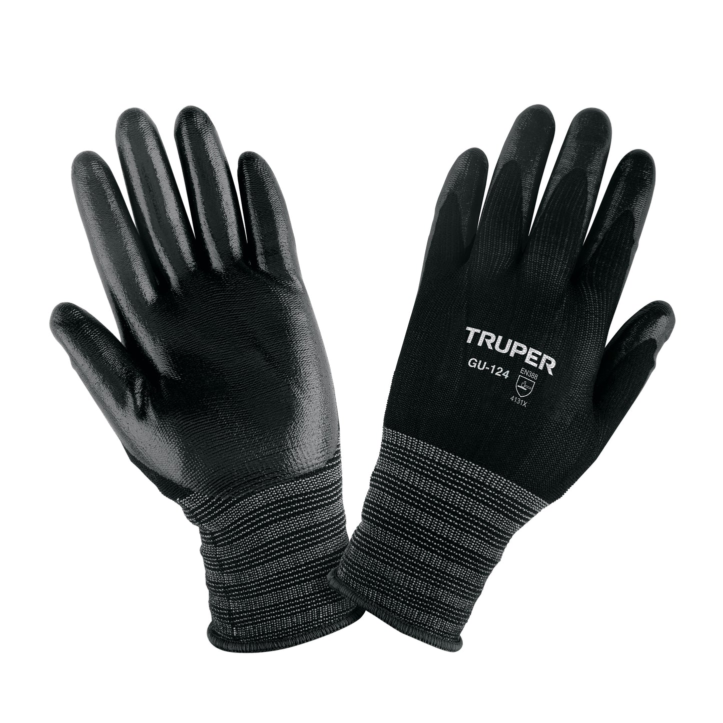 Guantes de Trabajo Nylon con Recubrimiento Nitrilo XG Truper GU-124 - Protección Anticortes Alta Sensibilidad para Procesos Húmedos y Secos con Agarre Superior
