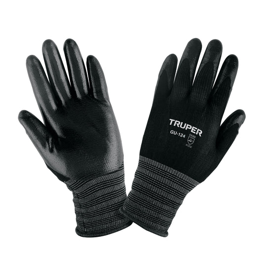 Guantes de Trabajo Nylon con Recubrimiento Nitrilo XG Truper GU-124 - Protección Anticortes Alta Sensibilidad para Procesos Húmedos y Secos con Agarre Superior