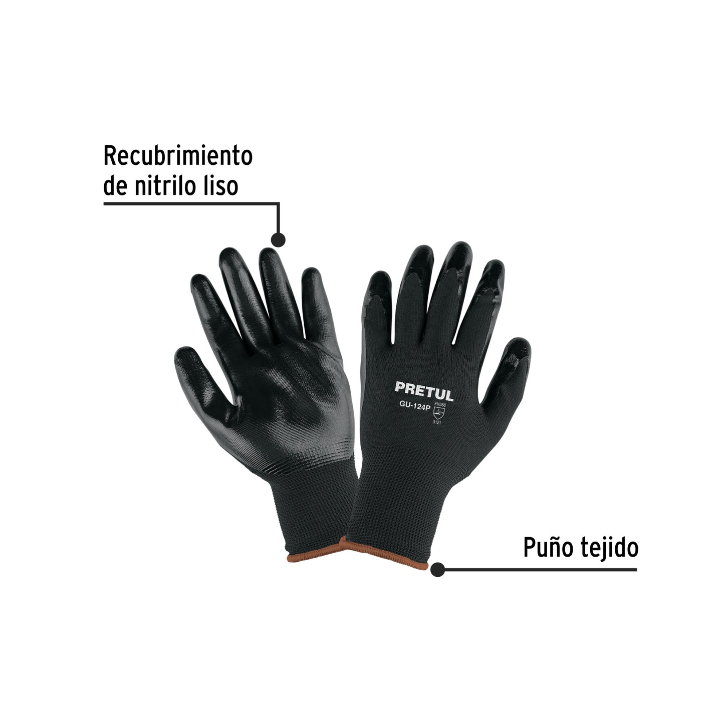 Guantes de Nitrilo Pretul GU-124P - Protección Antideslizante para Trabajo Húmedo y Seco XG