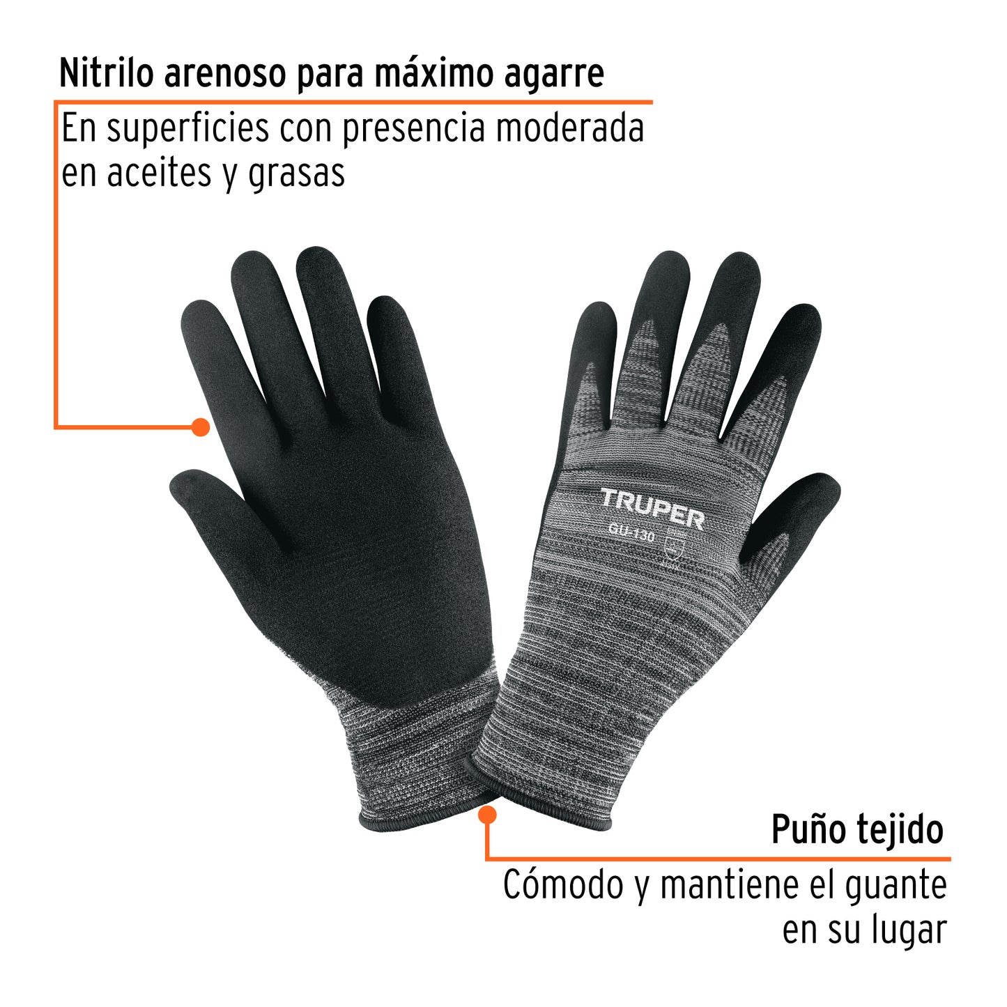 Guantes de Trabajo Nitrilo Arenoso GU-130 Truper - Resistentes Aceites Grasas Solventes - Protección Industrial Antideslizante