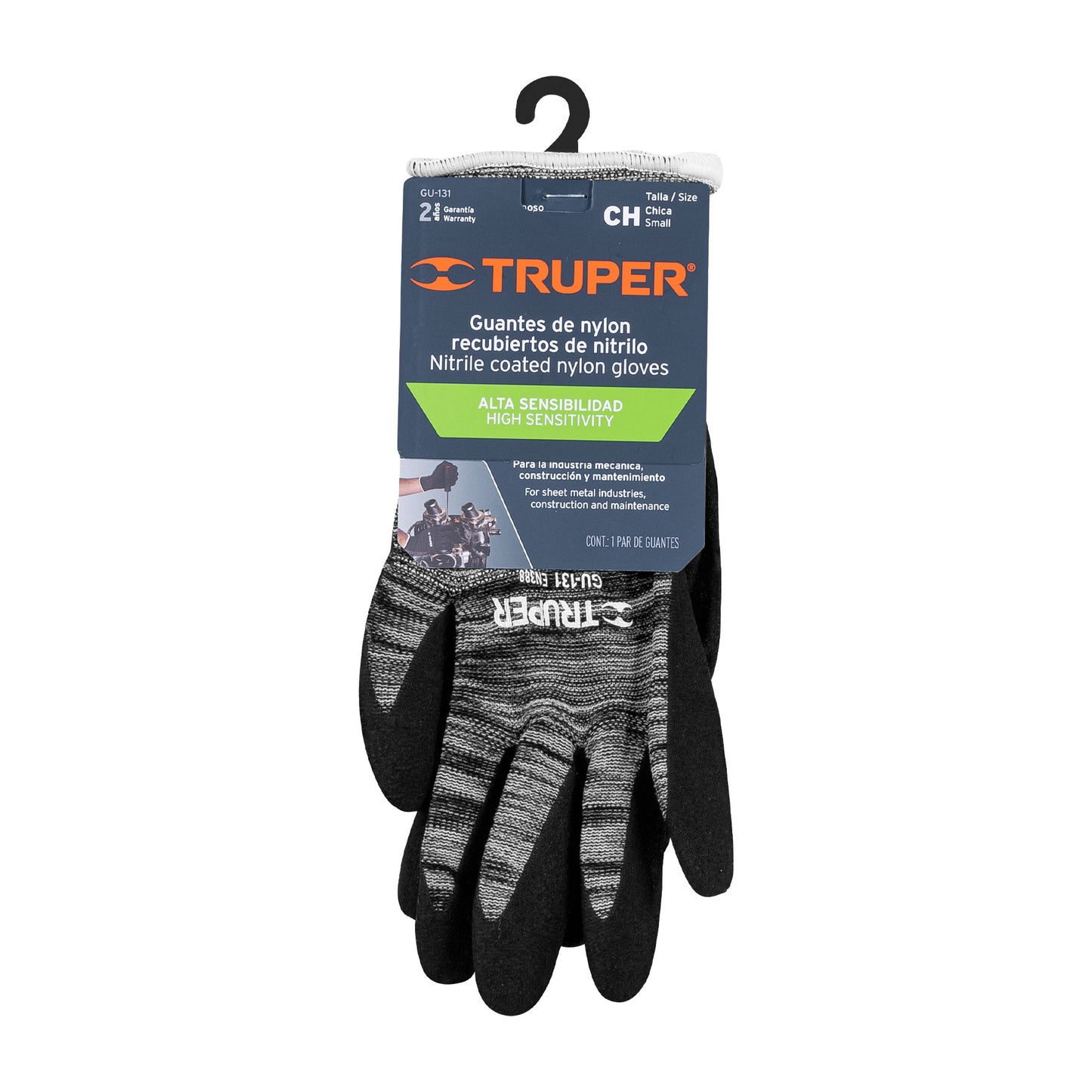 Guantes de Nylon con Recubrimiento de Nitrilo Arenoso TRUPER GU-131 - Protección Profesional contra Aceites, Grasas y Solventes