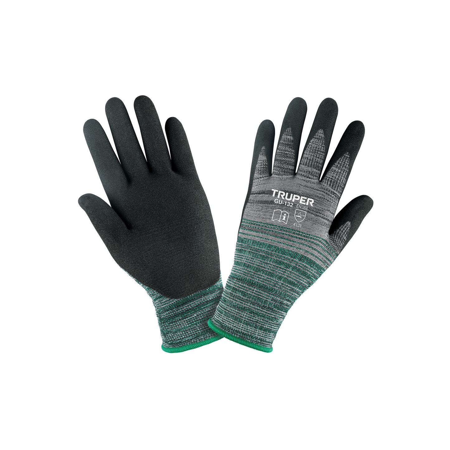 Guantes de Nylon con Recubrimiento de Nitrilo Arenoso TRUPER GU-132 - Protección Profesional contra Aceites, Grasas y Solventes - Talla M - Resistentes a Abrasión para Trabajo Industrial