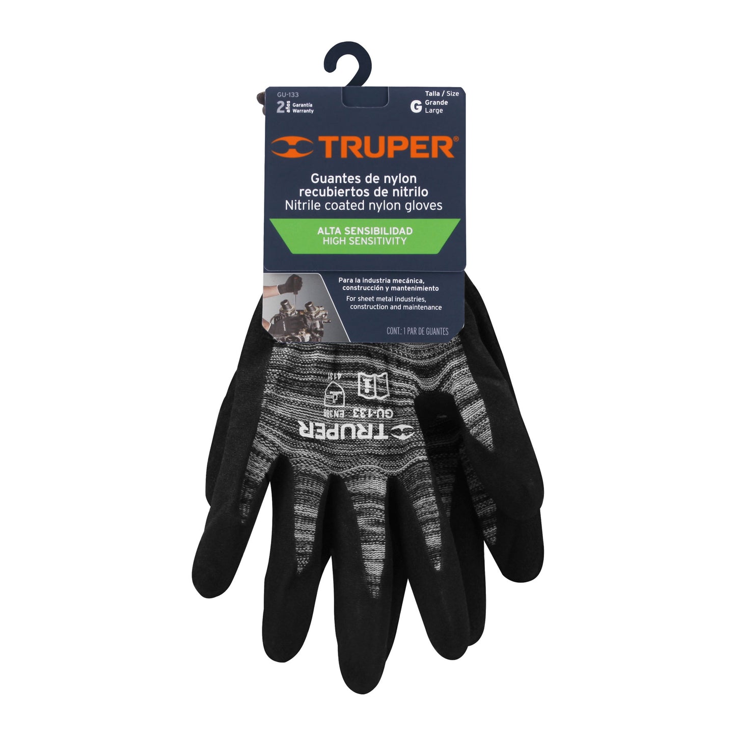 Guantes de Nitrilo TRUPER GU-133 - Protección Profesional Antideslizante para Trabajo con Aceites y Solventes - Talla G