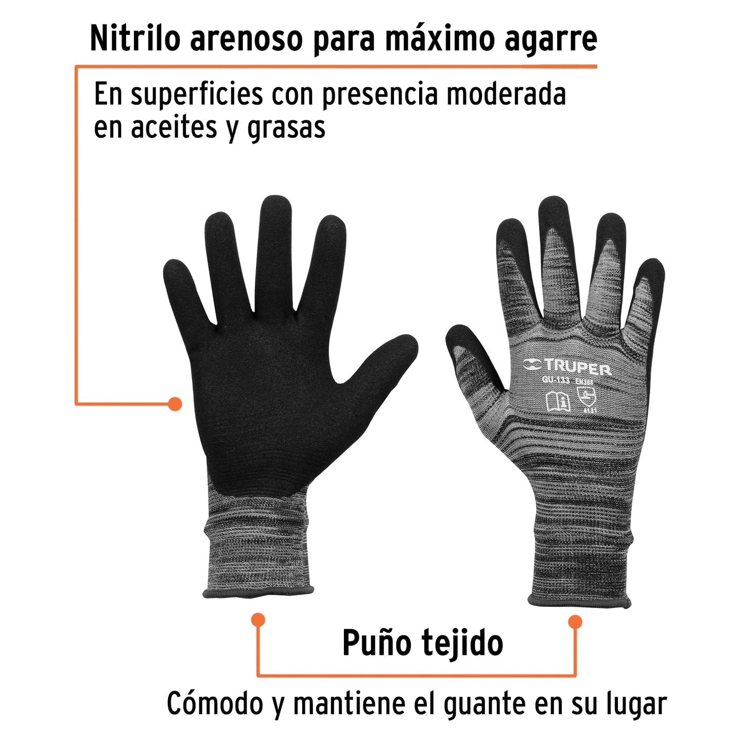 Guantes de Nitrilo TRUPER GU-133 - Protección Profesional Antideslizante para Trabajo con Aceites y Solventes - Talla G
