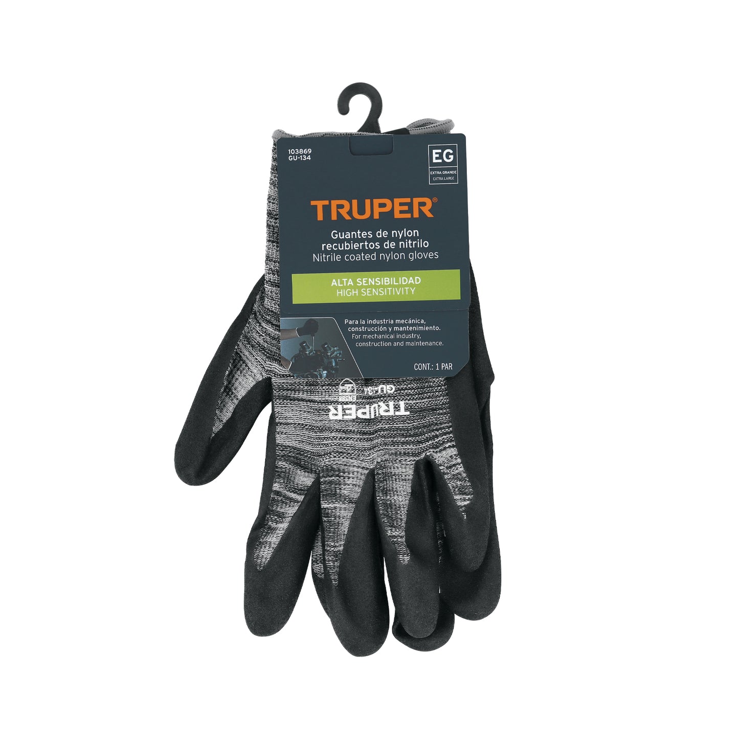 Guantes de Nitrilo TRUPER GU-134 - Protección Profesional Antideslizante para Trabajo con Aceites y Solventes - Talla XG