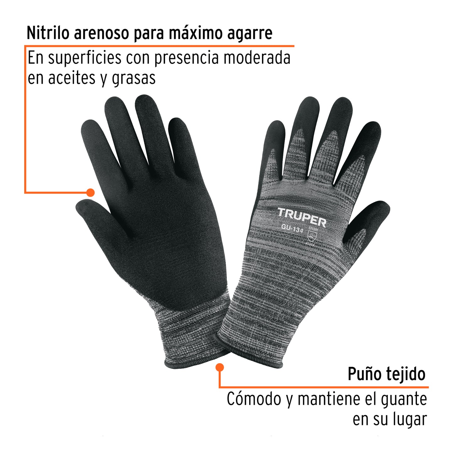 Guantes de Nitrilo TRUPER GU-134 - Protección Profesional Antideslizante para Trabajo con Aceites y Solventes - Talla XG