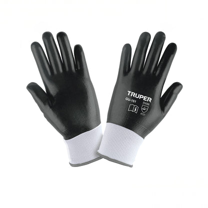 Guantes de Seguridad Industrial TRUPER GU-151 - Poliéster con Recubrimiento de Nitrilo Resistente a Aceites y Grasas - Protección Profesional para Trabajo Húmedo y Seco