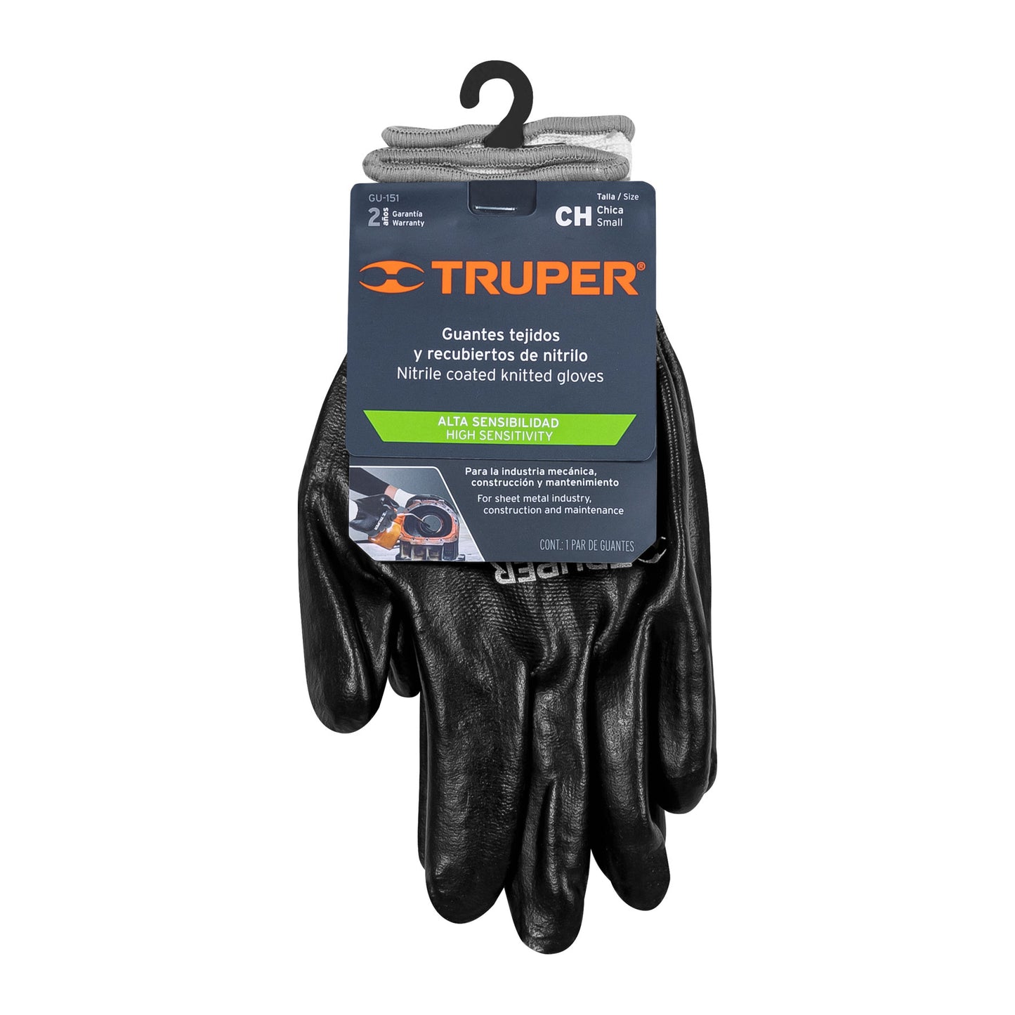 Guantes de Seguridad Industrial TRUPER GU-151 - Poliéster con Recubrimiento de Nitrilo Resistente a Aceites y Grasas - Protección Profesional para Trabajo Húmedo y Seco