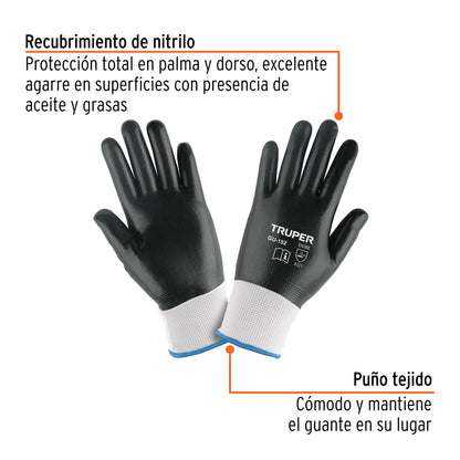 Guantes de Seguridad Industrial TRUPER GU-152 - Nitrilo Resistente a Aceites y Grasas - Talla M - Protección Profesional