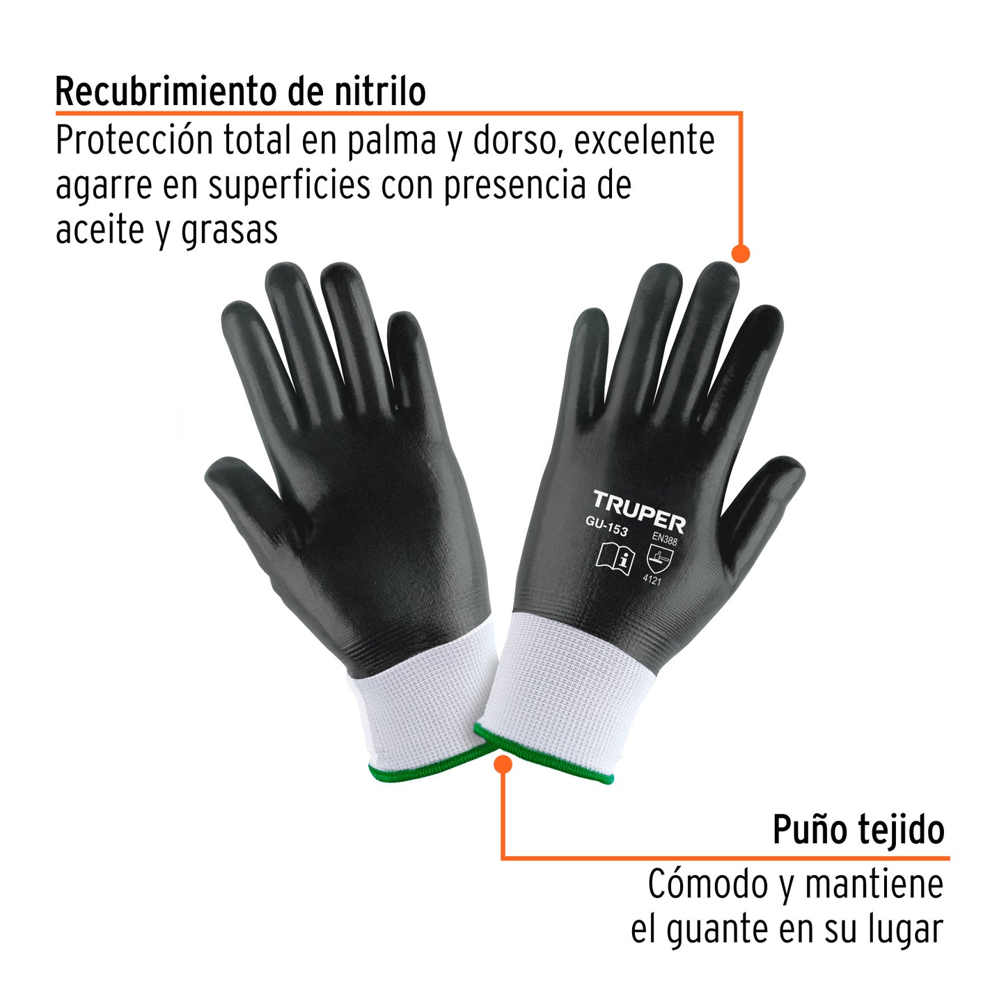 Guantes de Nitrilo TRUPER GU-153 - Resistentes a Aceites y Grasas - Protección Industrial Profesional