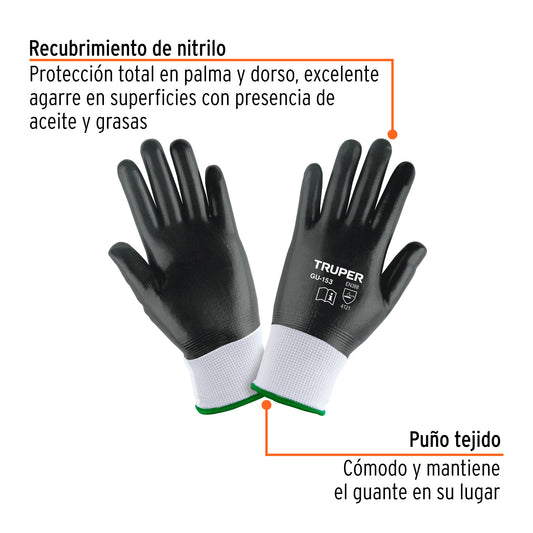 Guantes de Nitrilo TRUPER GU-153 - Resistentes a Aceites y Grasas - Protección Industrial Profesional